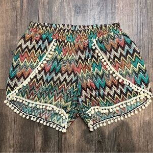 Rue21 Women’s Multicolor Pom Pom Shorts Elastic Waistband Loose Fit Size S